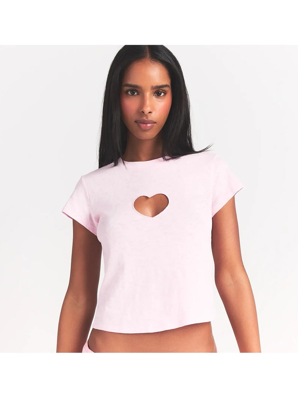 SKIMS Heart Cutout Pink Short Sleeve cotton Baby tee